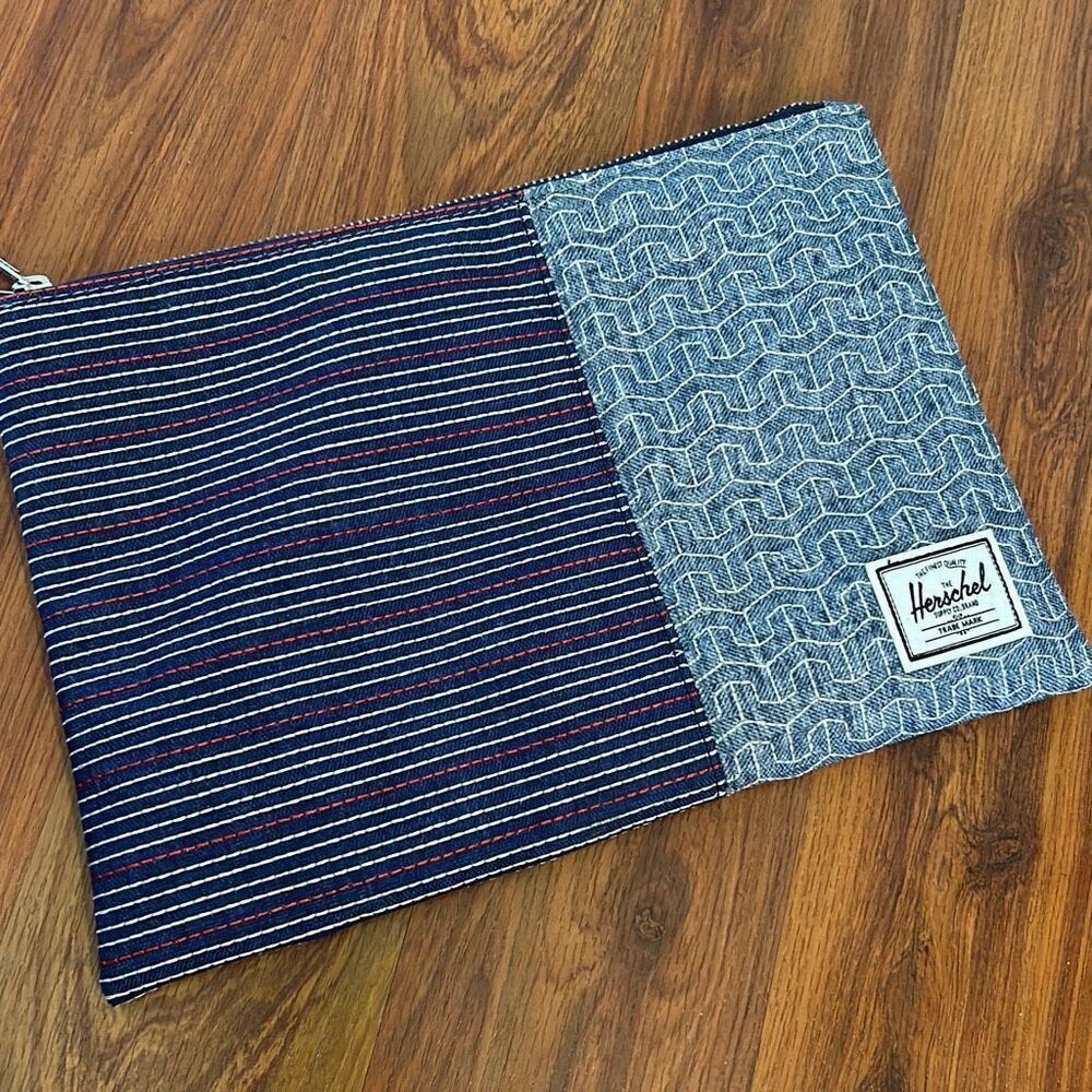 Herschel supply company large denim pouch embroidered bag clutch